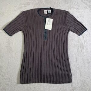 Vintage Armani Exchange Sweater Womens Small Gray Ribbed‎ Short Sleeve Knit Top